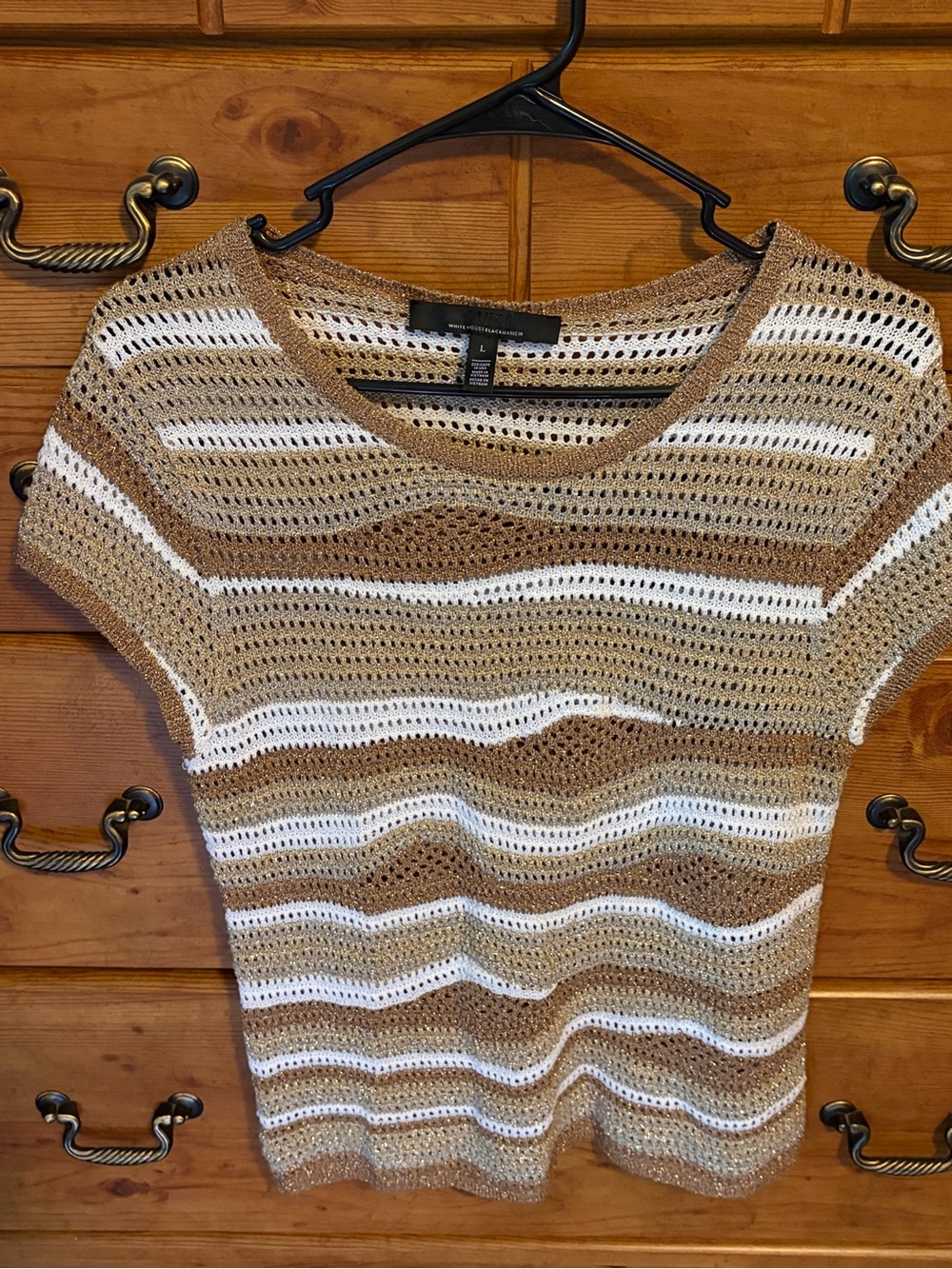Lightweight Striped Knit Top — Tan & White
